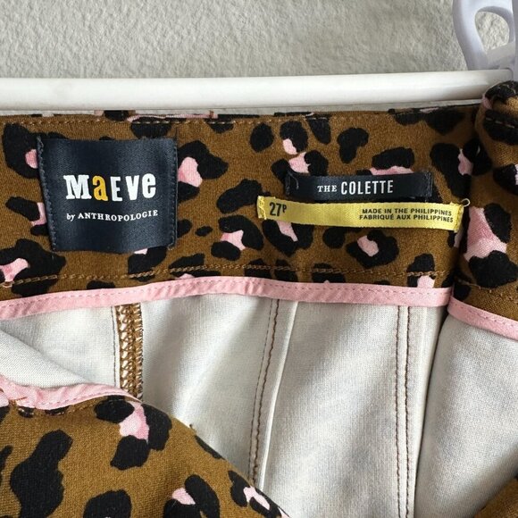 Maeve Anthropologie Tan Black Pink Cheetah Print Colette Cropped Wide Leg Pant - Picture 6 of 8